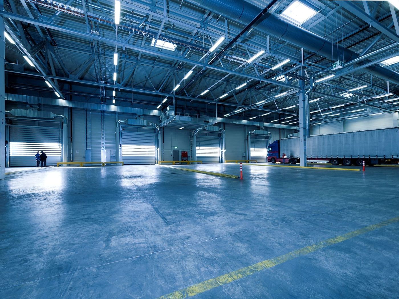 Commercial warehouse interior with high-bay lighting